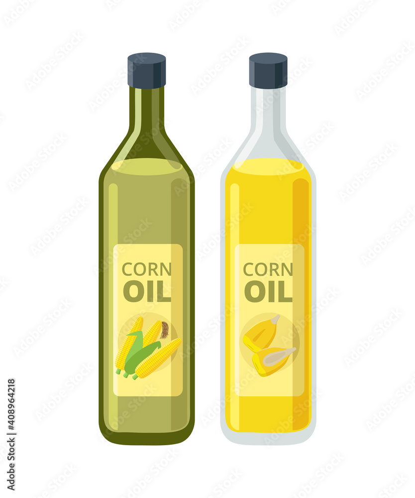 Corn oil bottles -vector illustration in flat design isolated on white background Corn oil bottles -vector illustration in flat design isolated on white background