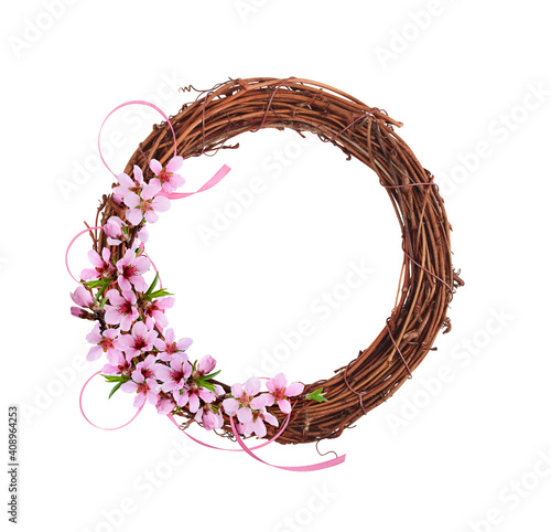 Dry brown rattan wreath wit...