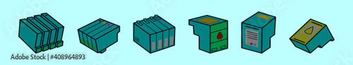 set of ink cartridge cartoon icon design template with various models. vector illustration isolated on blue background