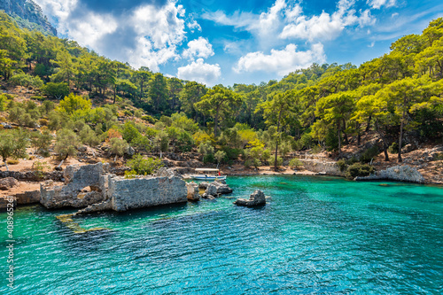 Fototapeta Naklejka Na Ścianę i Meble -  Gocek Bay coastline view in Turkey