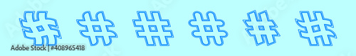 set of hash tag cartoon icon design template with various models. vector illustration isolated on blue background