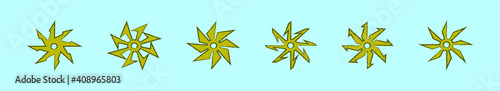 set of ninja throwing star cartoon icon design template with various models. vector illustration isolated on blue background