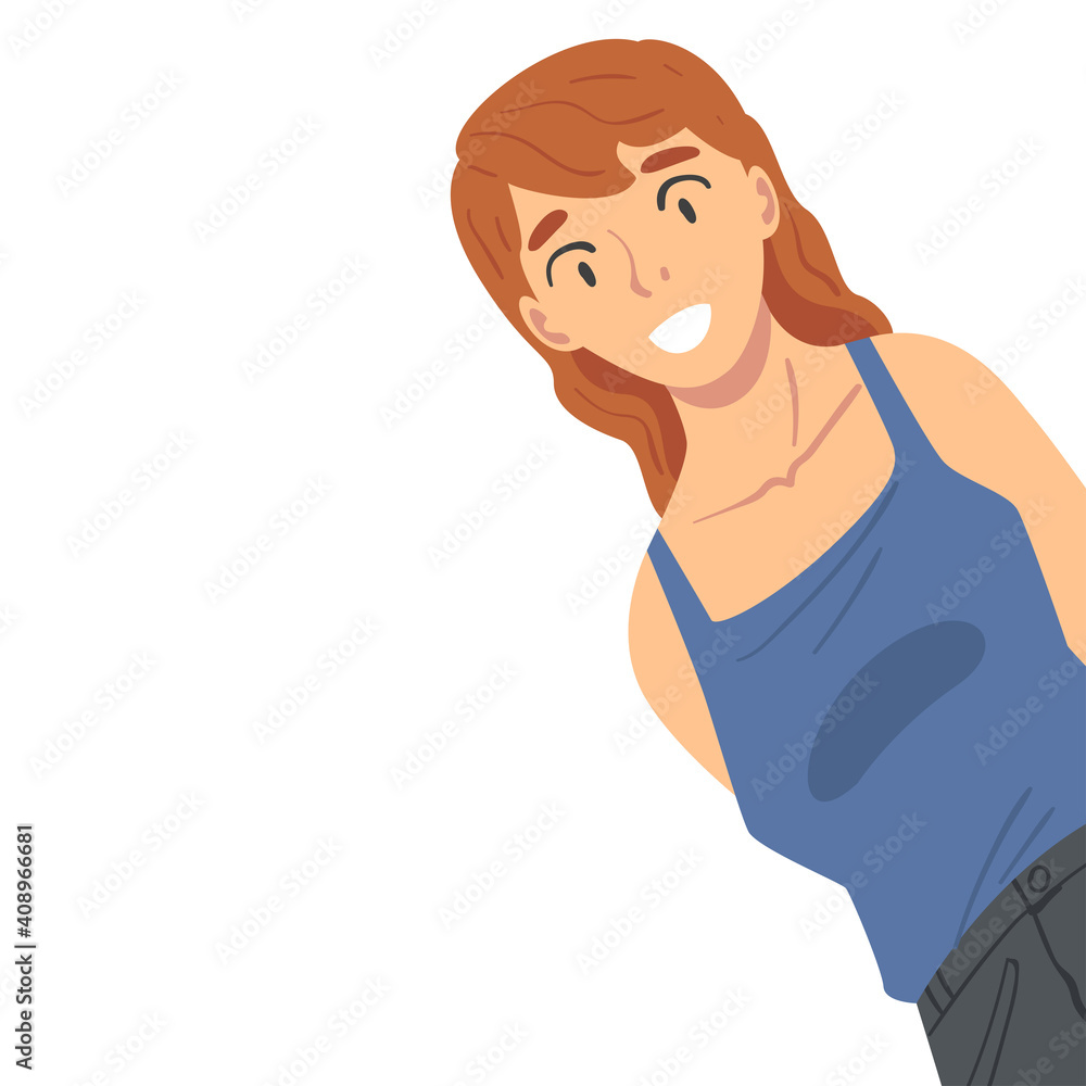 Friendly Girl Looking at Camera from Above Vector Illustration Friendly Girl Looking at Camera from Above Vector Illustration