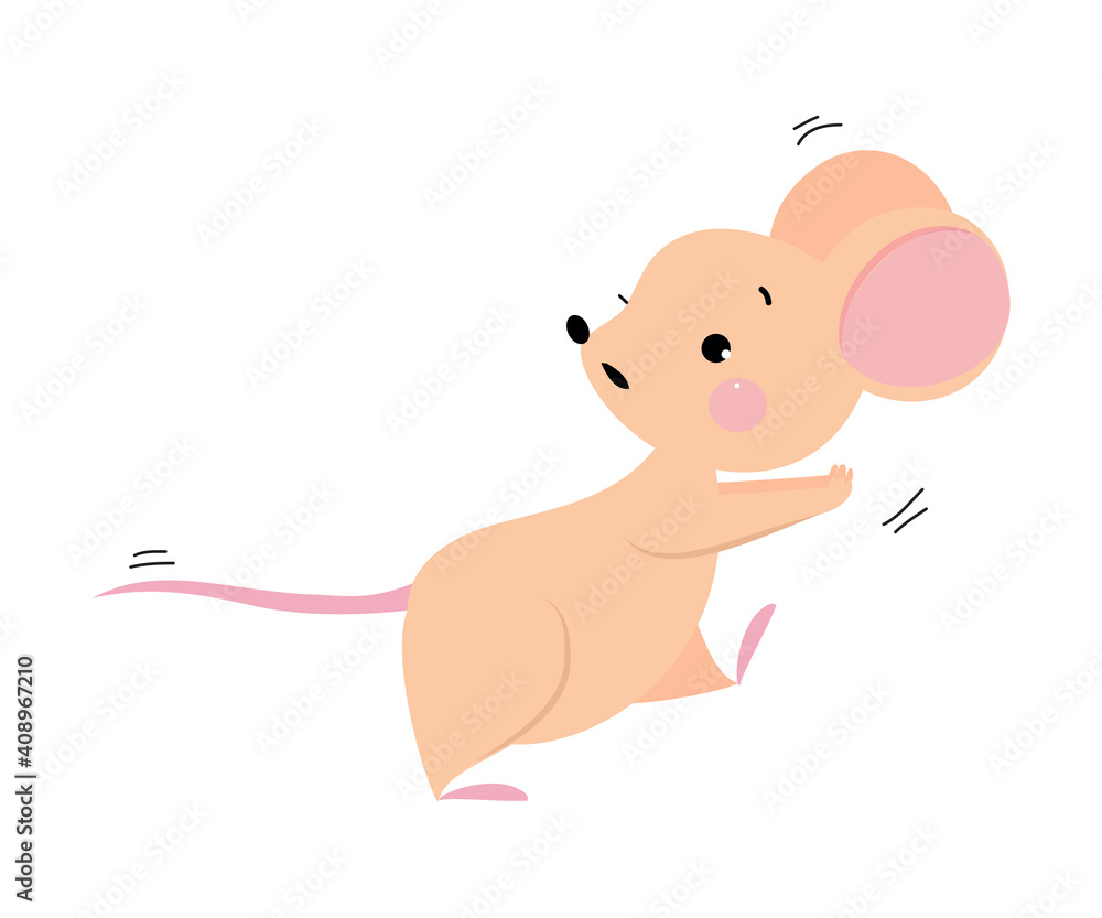 Obraz premium Cute Mouse with Pointed Snout and Rounded Ears Running and Escaping from Someone Vector Illustration