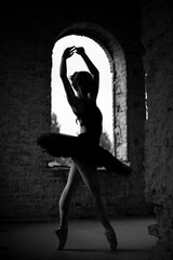Acrylglasbilder Tanzschule Ballerina Silhouette in alter Festung  © Dragan