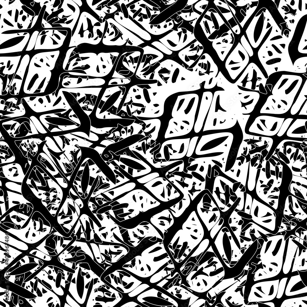 Fototapeta premium Seamless black and white abstract pattern. Grunge background monochrome repeating