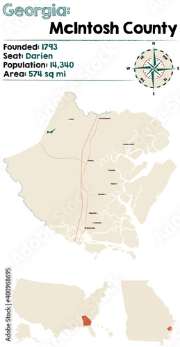 Large and detailed map of McIntosh county in Georgia, USA.