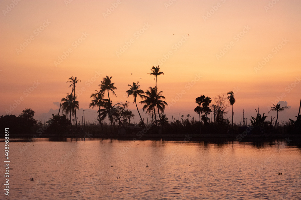 sunset on the beach of Kerala, India