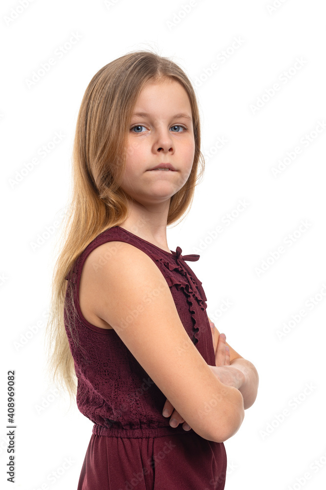 Waist up portrait of a blonde girl with long hair, isolated Waist up portrait of a blonde girl with long hair, isolated