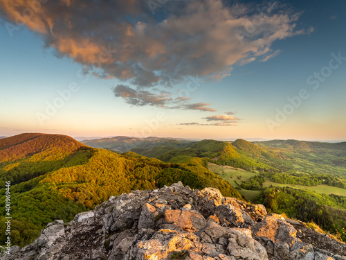 Peak located in Strazovske mountains during sunset with nice circle view. Slovak countryside really full of nice places 