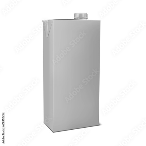 Blank brick shaped aseptic carton package for liquid foods isolated on white background,  realistic vector mock-up. Milk or juice box with screw cap,  mockup. Template for design