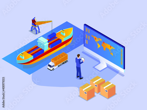 Business to business logistic 3D isometric vector concept for banner, website, illustration, landing page, flyer, etc