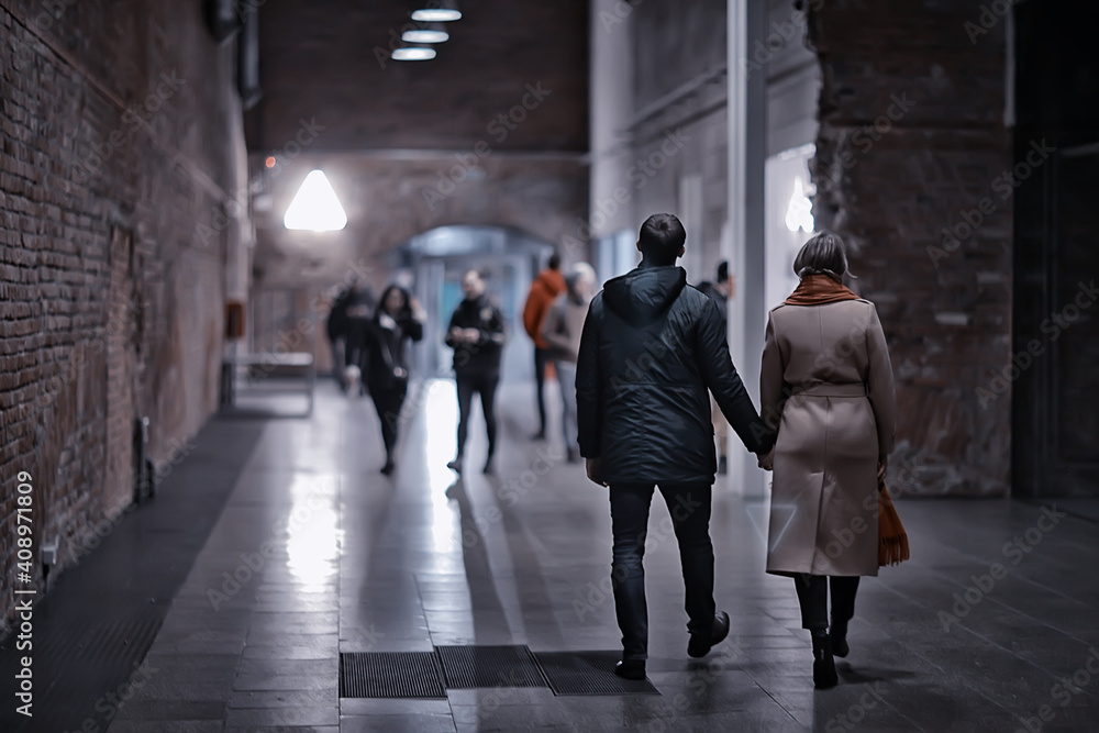 couple in love in moscow night winter, young family evening in winter moscow, autumn style