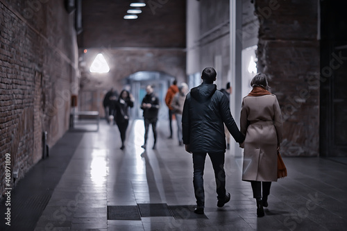 Photography couple in love in moscow night winter, young family evening in winter moscow, au
