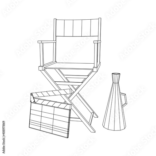 Director movie workplace chair. Wireframe low poly mesh vector illustration