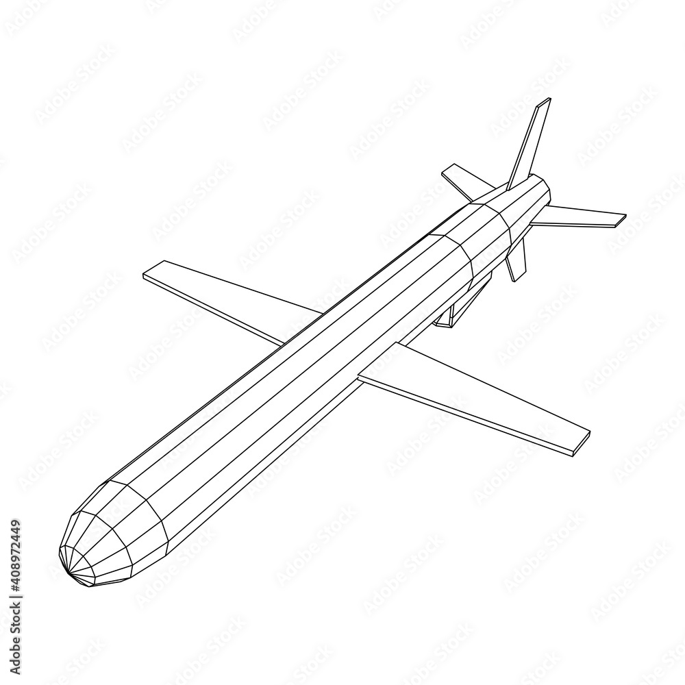 Flying supersonic cruise missile. Wireframe low poly mesh vector illustration Flying supersonic cruise missile. Wireframe low poly mesh vector illustration