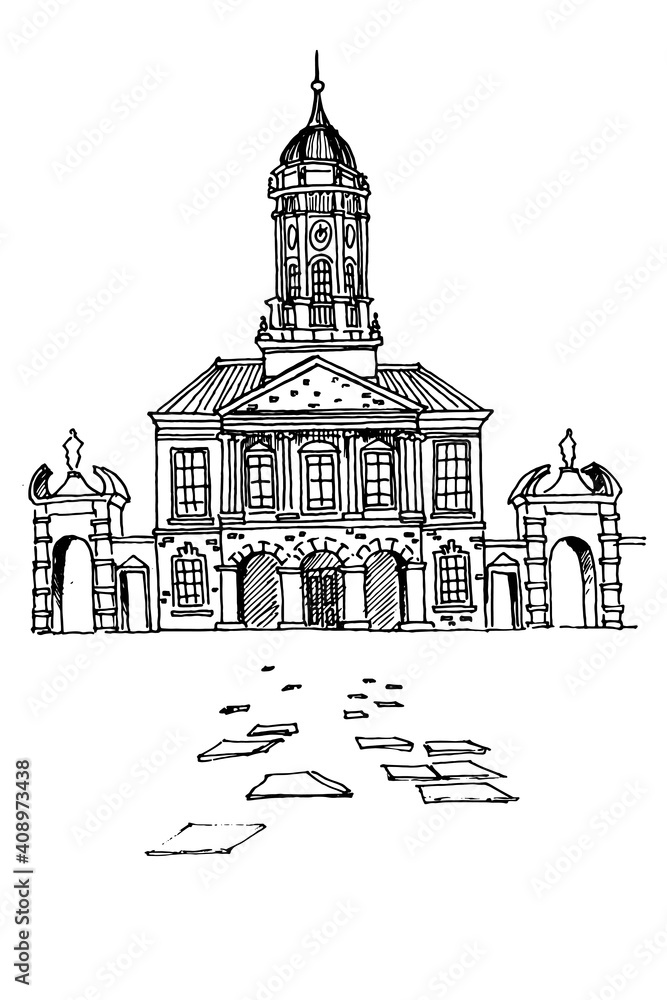 Vector sketch of Dublin castle. Ireland.