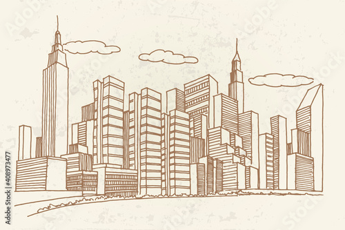 New York Skyline. Vector sketch.