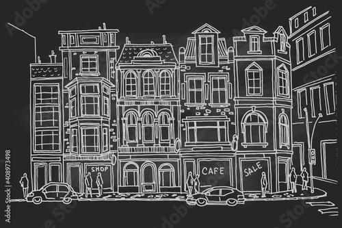 vector sketch of street scene in Dublin, Ireland