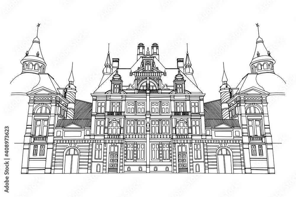 Vector sketch of The National Bank of Belgium, Antwerpen.