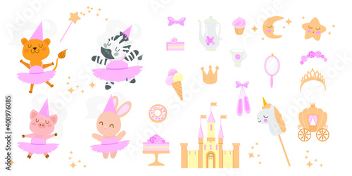 animals in ballet set with acessories and castle