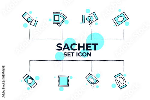 Sachet icons set. sugar powder packet icon pack. Packet soluble powder symbol Vector illustration