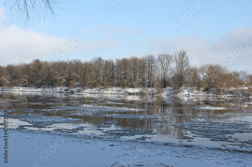 ice floats on the river