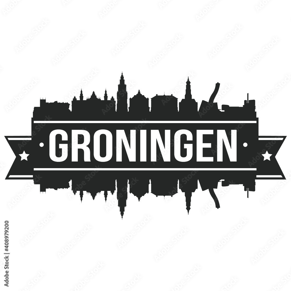 Groningen Netherlands Europe Skyline Silhouette Design City Vector Art Famous Buildings Stamp Stencil.
