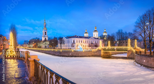 Nikolsky Naval Cathedral and Krasnogvardeisky Bridge in St. Petersburg