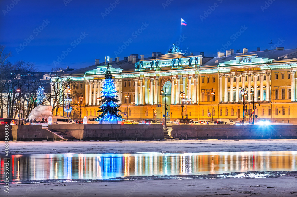 Naklejka premium The building of the Senate and Synod and the monument to Peter the Great in St. Petersburg