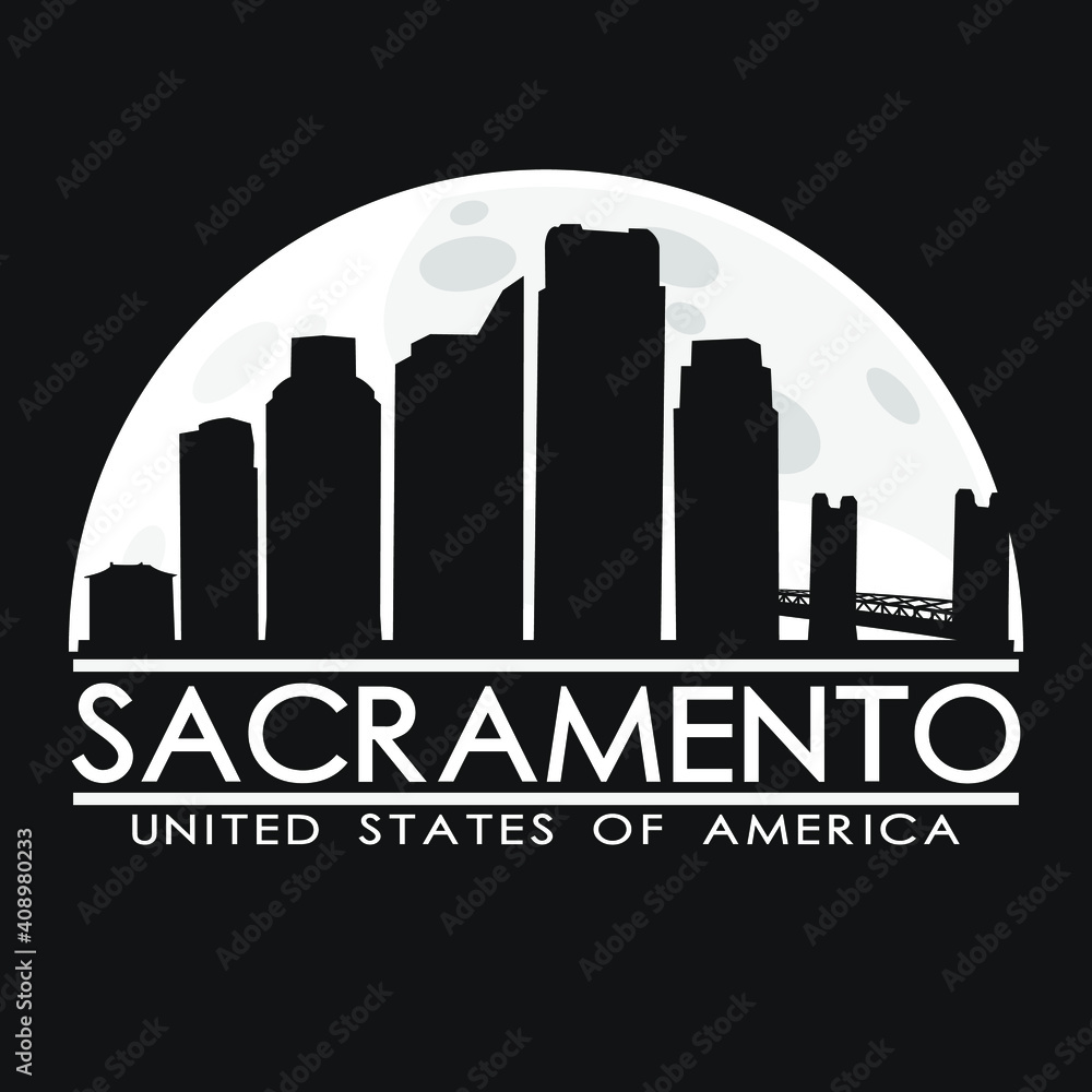 Sacramento California Skyline Silhouette City Vector Design Art Background Illustration.