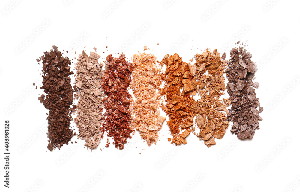 Different crushed eyeshadows on white background Different crushed eyeshadows on white background