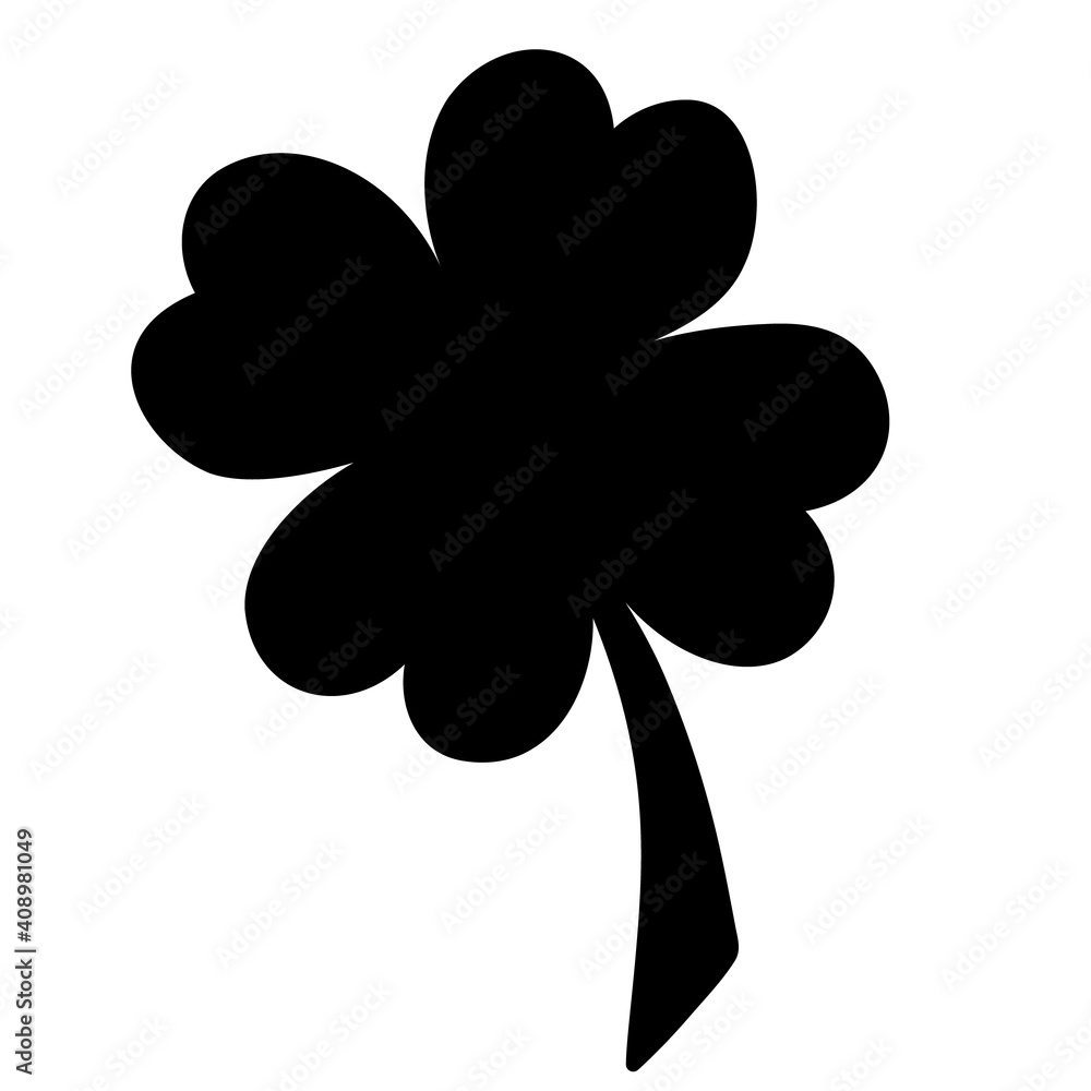 Clover. Silhouette. A leaf that brings good luck. Four-leafed. Vector illustration. Isolated white background. A plant that is a lucky sign to find. Four sheets. Saint Patrick Day. Idea for web design Clover. Silhouette. A leaf that brings good luck. Four-leafed. Vector illustration. Isolated white background. A plant that is a lucky sign to find. Four sheets. Saint Patrick Day. Idea for web design