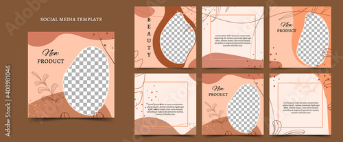 Vector template for social networks, blog, advertising promotion. Square post cards for sale in brown, teracotta, beige colors. Place for text