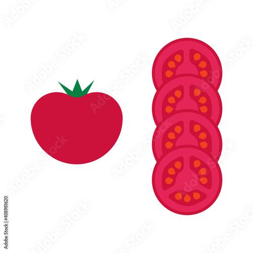 Tomato with tomato slices. Flat vector isolated.