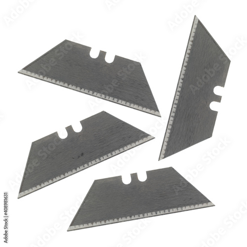 Fotografia Group of drywall razor blades isolated on a white background top view