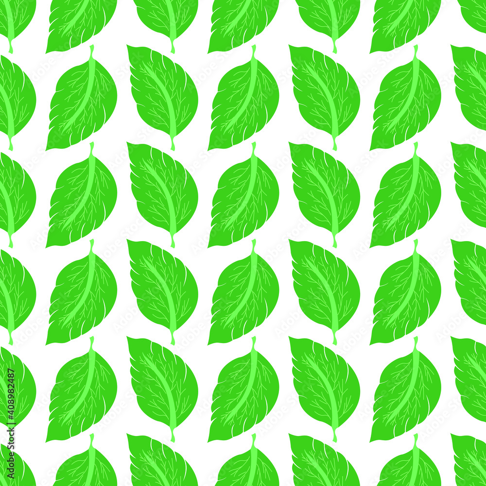 green leaves with white background seamless repeat pattern