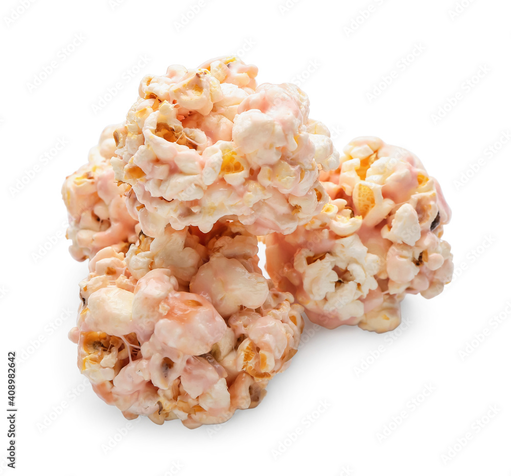 Tasty popcorn balls on white background Tasty popcorn balls on white background