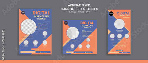 Webinar flyers social media post and stories, perfect for business webinar, creative webinar and other online seminars
