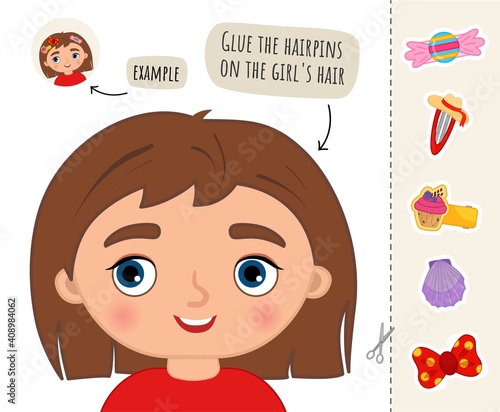 Education paper game for preshool children. Vector illustration of cute girl.