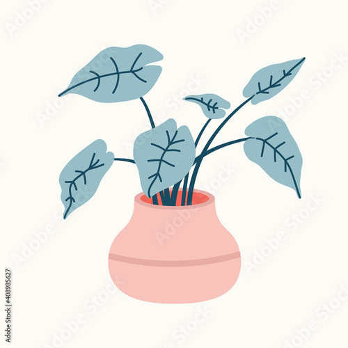 Vector illustration of the flowerpot with home flower isolated on a beige background. Concept of home flower, springtime gardening, floriculture. Hand-drawn set in flat style.