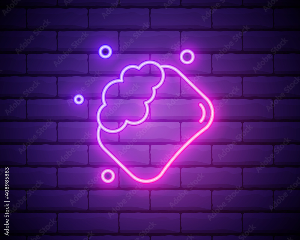 Glowing neon line Bar of soap icon isolated on brick wall background. Soap bar with bubbles. Vector Illustration Glowing neon line Bar of soap icon isolated on brick wall background. Soap bar with bubbles. Vector Illustration