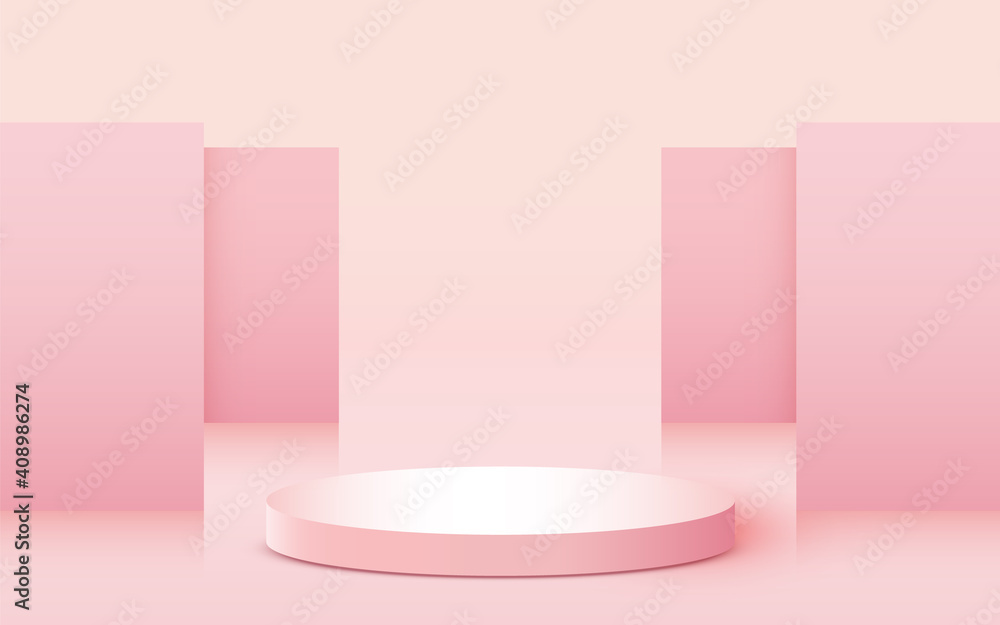 Abstract scene background. Cylinder podium on pink background. Product presentation, mock up, show cosmetic product, Podium, stage pedestal or platform. Abstract scene background. Cylinder podium on pink background. Product presentation, mock up, show cosmetic product, Podium, stage pedestal or platform.