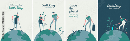 Earth Day. Caring for Nature. International Mother Earth Day. Environmental problems and environmental protection. Vector illustration. Set of vector illustrations