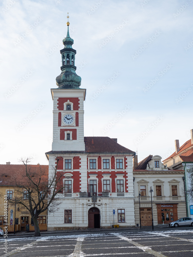 Historical Town Hall on T.G. Masaryk square in Slany town
