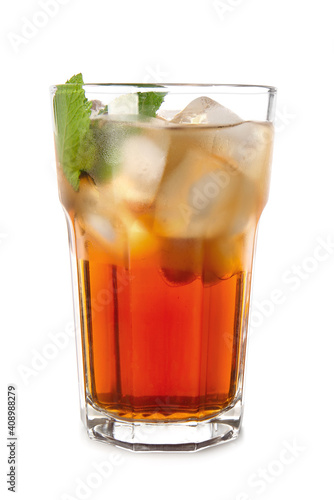 Wallpaper Mural Glass of cold black tea with lemon on white background Torontodigital.ca