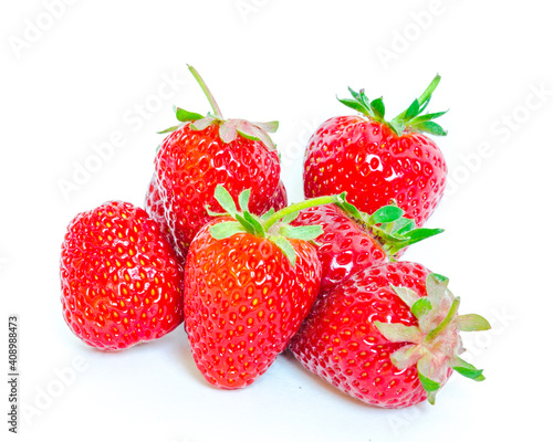Pile of strawberry fruits isolated on white background with copy space