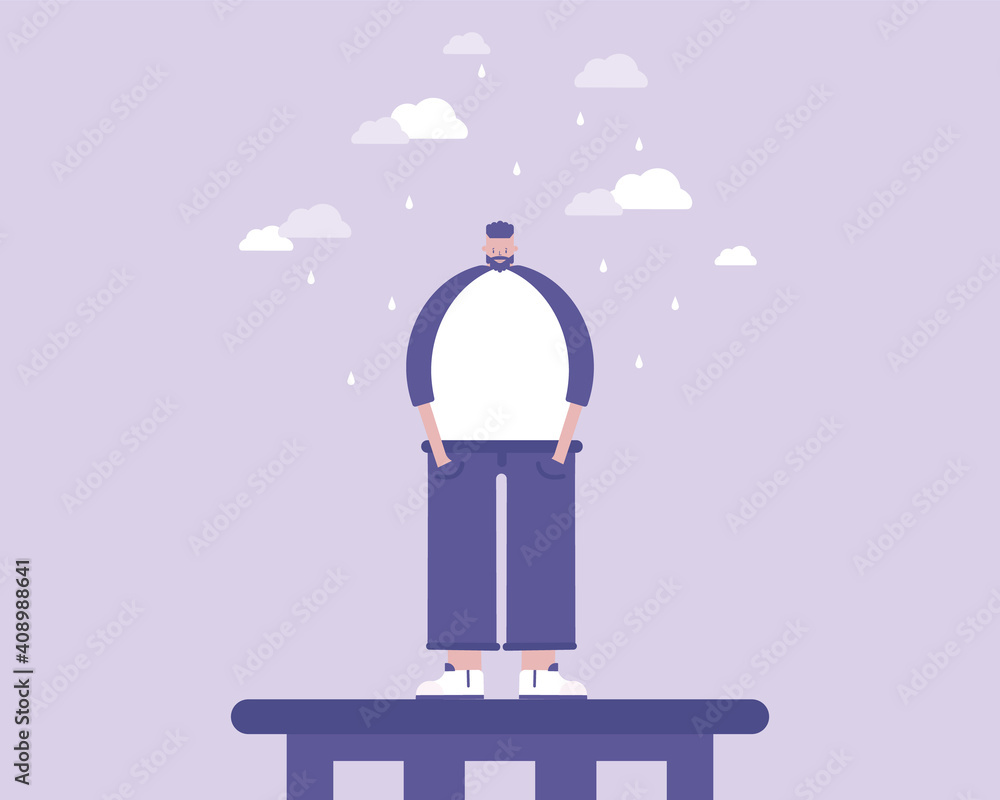 Man wants to commit suicide. Depression concept. Vector illustration for telework, remote working and freelancing concept, business, start up Man wants to commit suicide. Depression concept. Vector illustration for telework, remote working and freelancing concept, business, start up