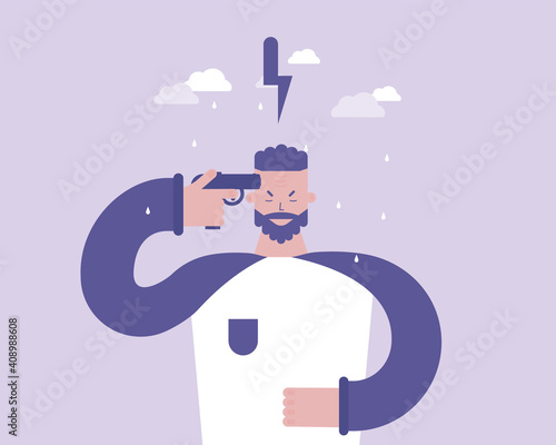  Man wants to commit suicide. Depression concept. Vector illustration  for telework, remote working and freelancing concept, business, start up