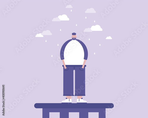 Man wants to commit suicide. Depression concept. Vector illustration  for telework, remote working and freelancing concept, business, start up